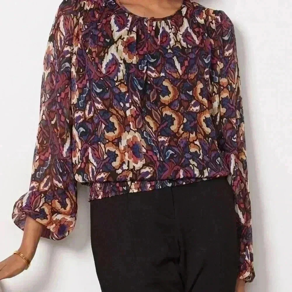 Evereve Stelle Abstract Blouse, Metallic, Holiday, Party Size XS